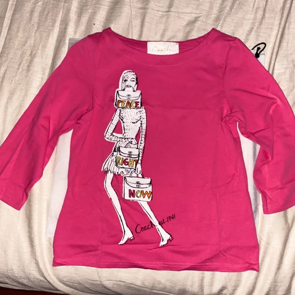 Coach Tops - '08 Coach Cashin Carry Collection Bright Pink Magenta Boatneck "Peace Right Now"